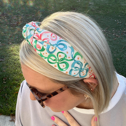 Pink, Green, and Blue Christmas Bow Headband
