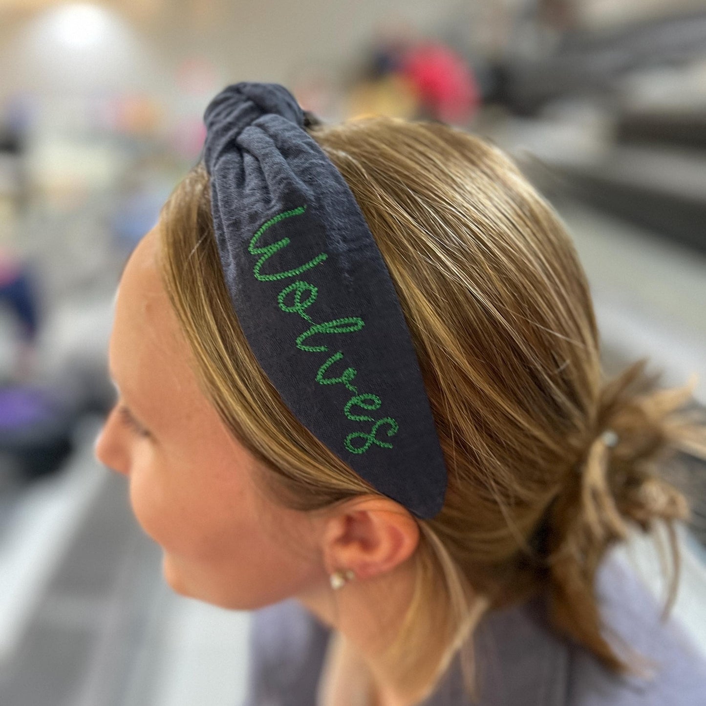 Wolves Navy Blue & Green Handmade Topknot Headband