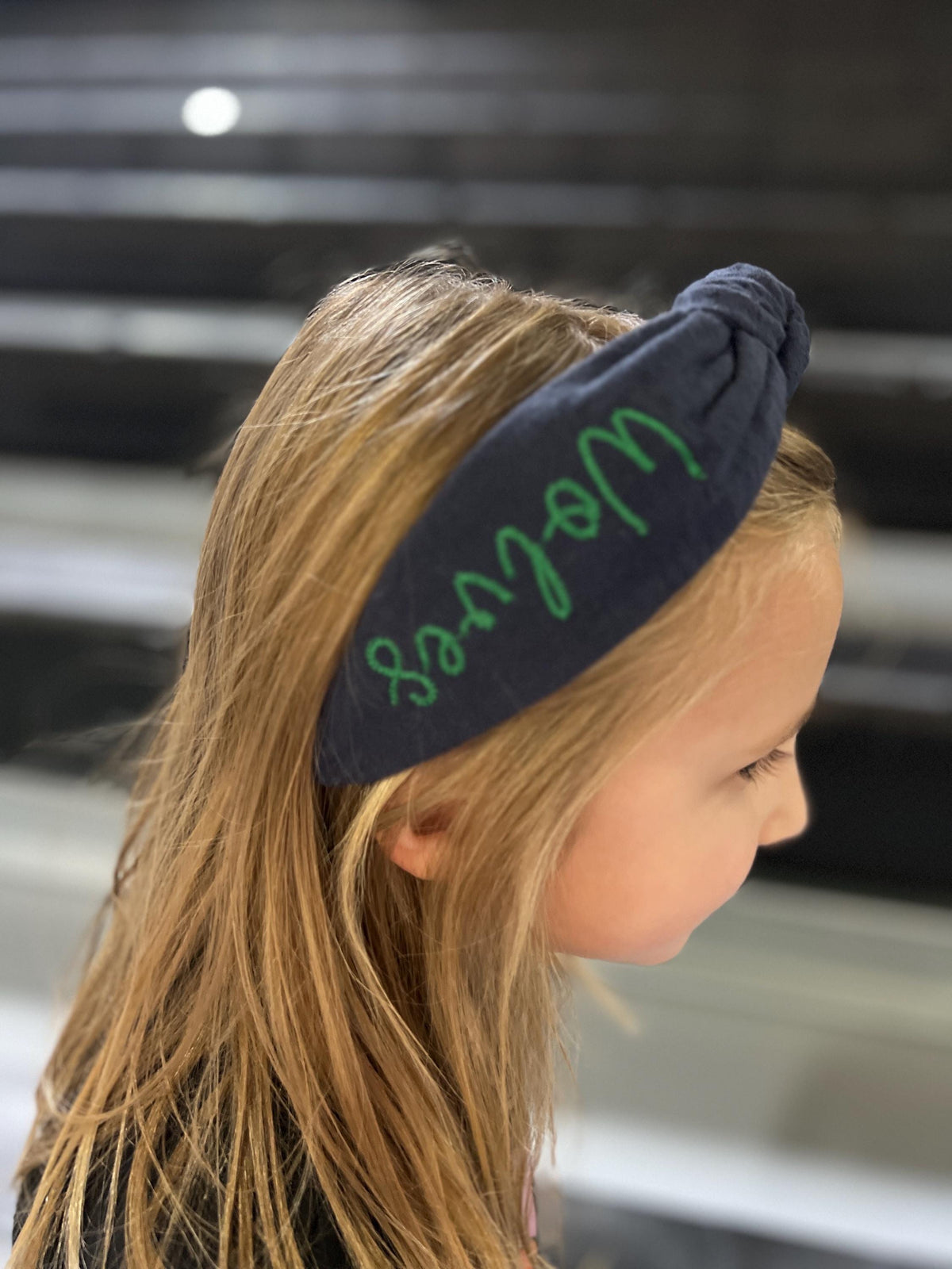 Wolves Navy Blue & Green Handmade Topknot Headband