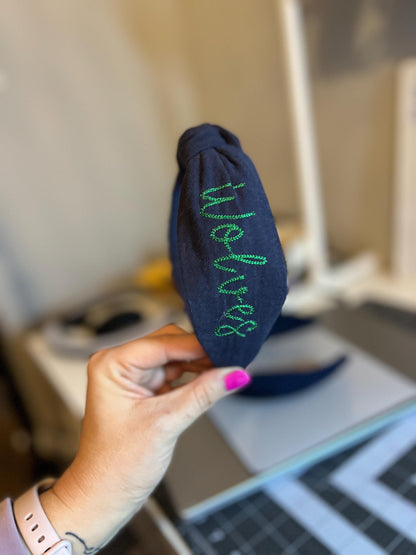 Wolves Navy Blue & Green Handmade Topknot Headband