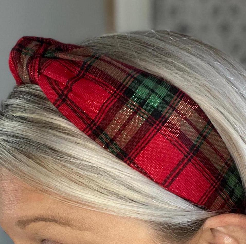 Red, Green, and Black Shimmer Plaid Christmas Headband