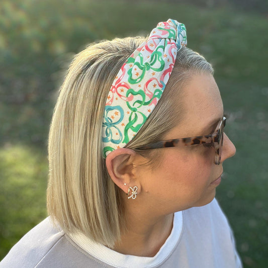 Pink, Green, and Blue Christmas Bow Headband