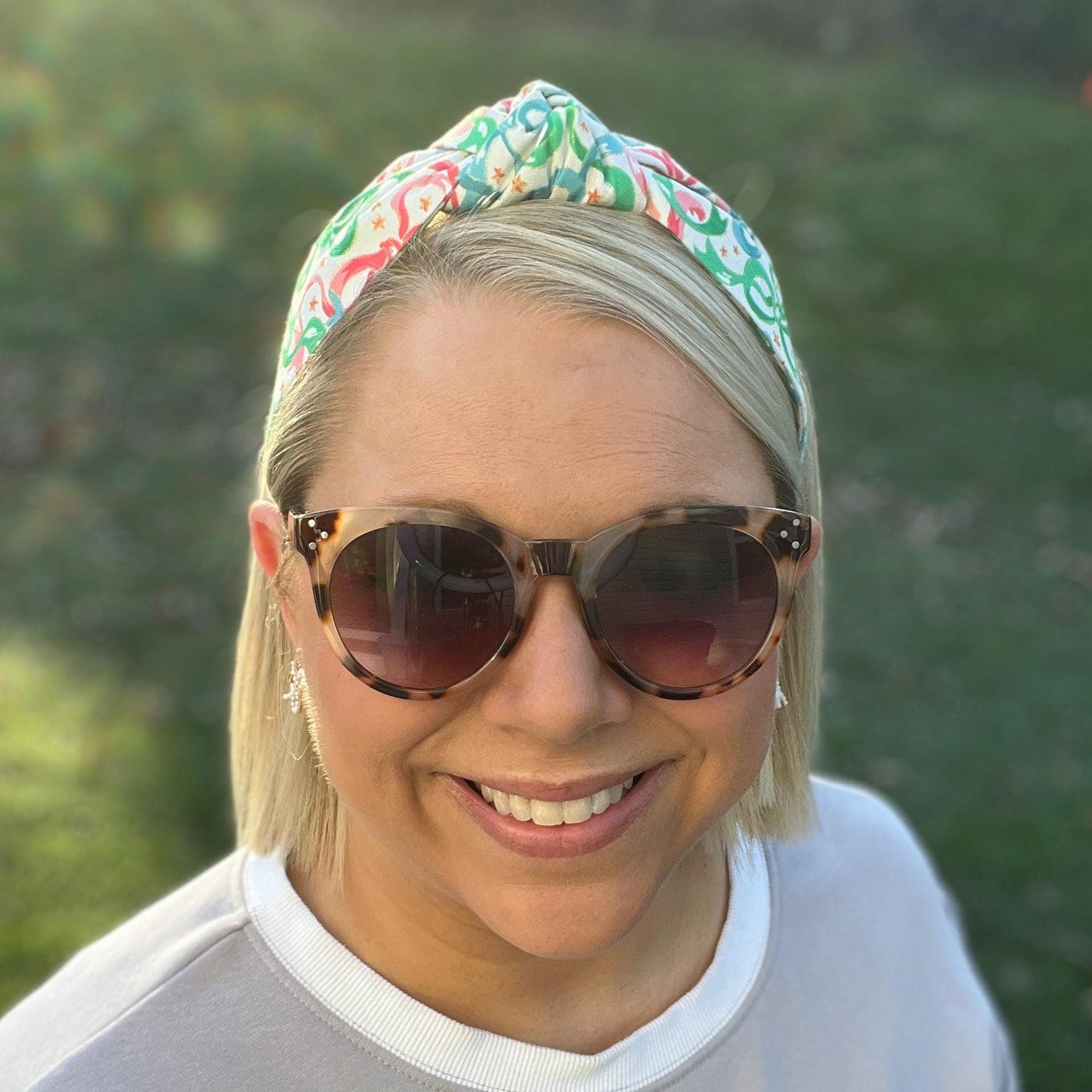 Pink, Green, and Blue Christmas Bow Headband