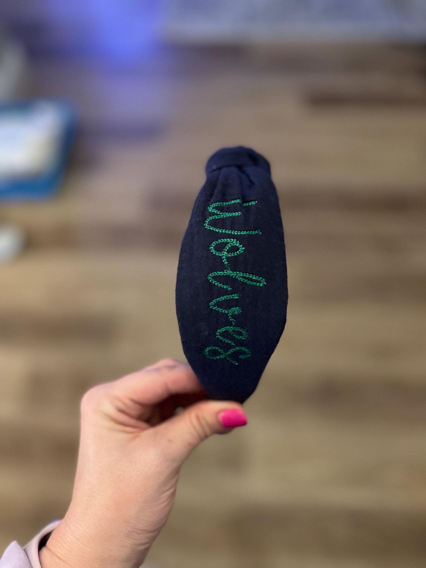 Wolves Navy Blue & Green Handmade Topknot Headband