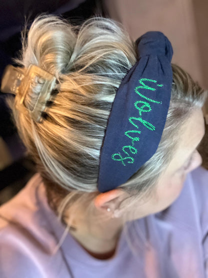 Wolves Navy Blue & Green Handmade Topknot Headband