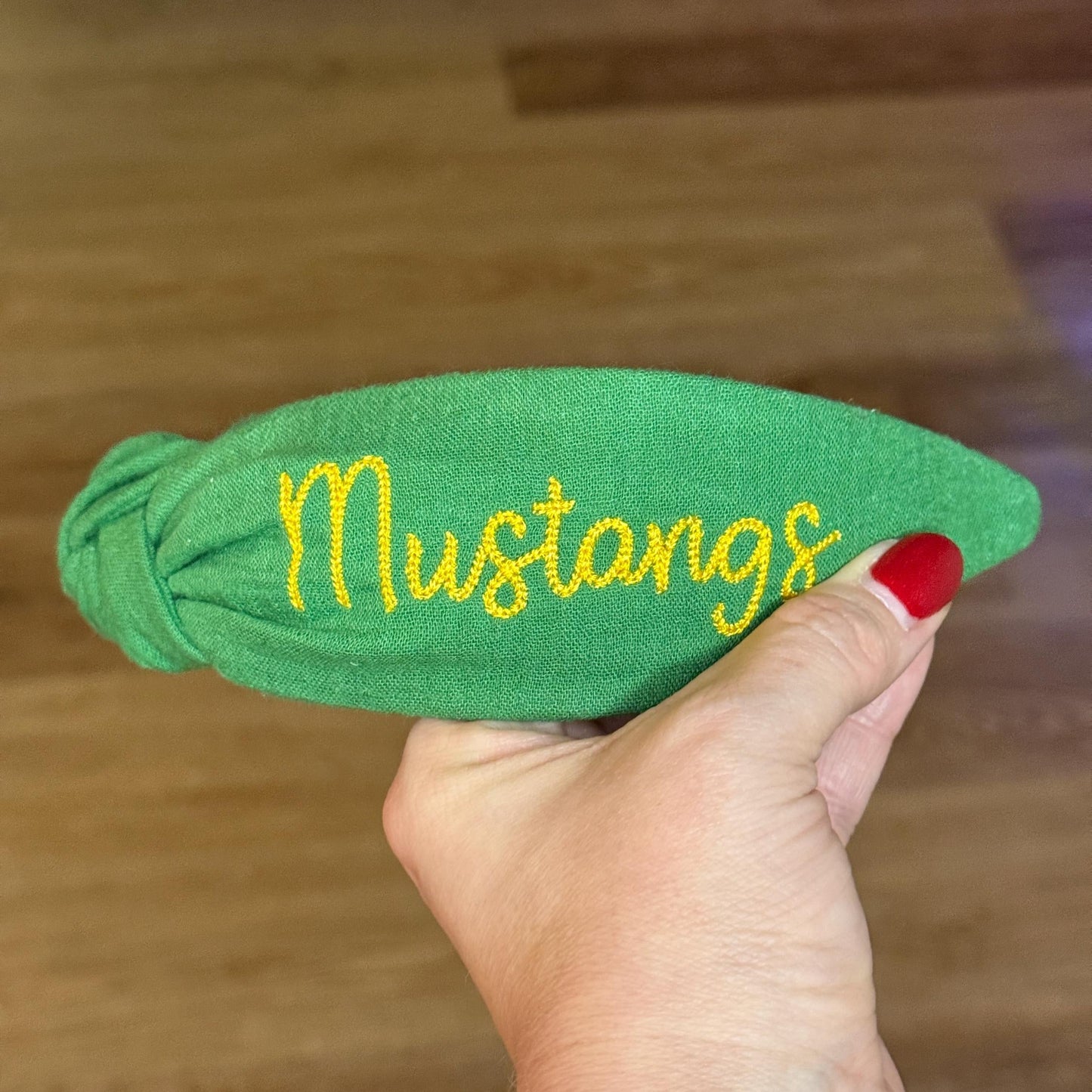 Green & Yellow Mustangs Embroidered Headband