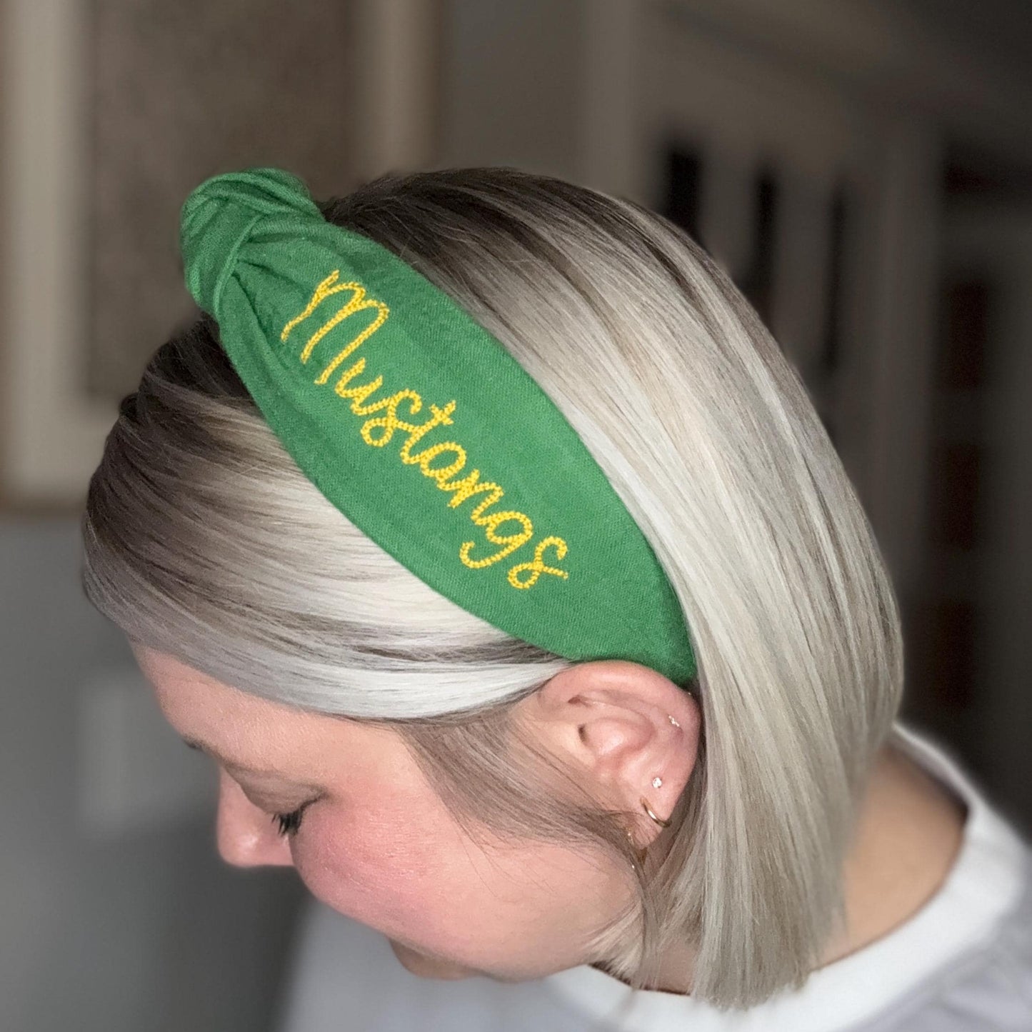 Green & Yellow Mustangs Embroidered Headband