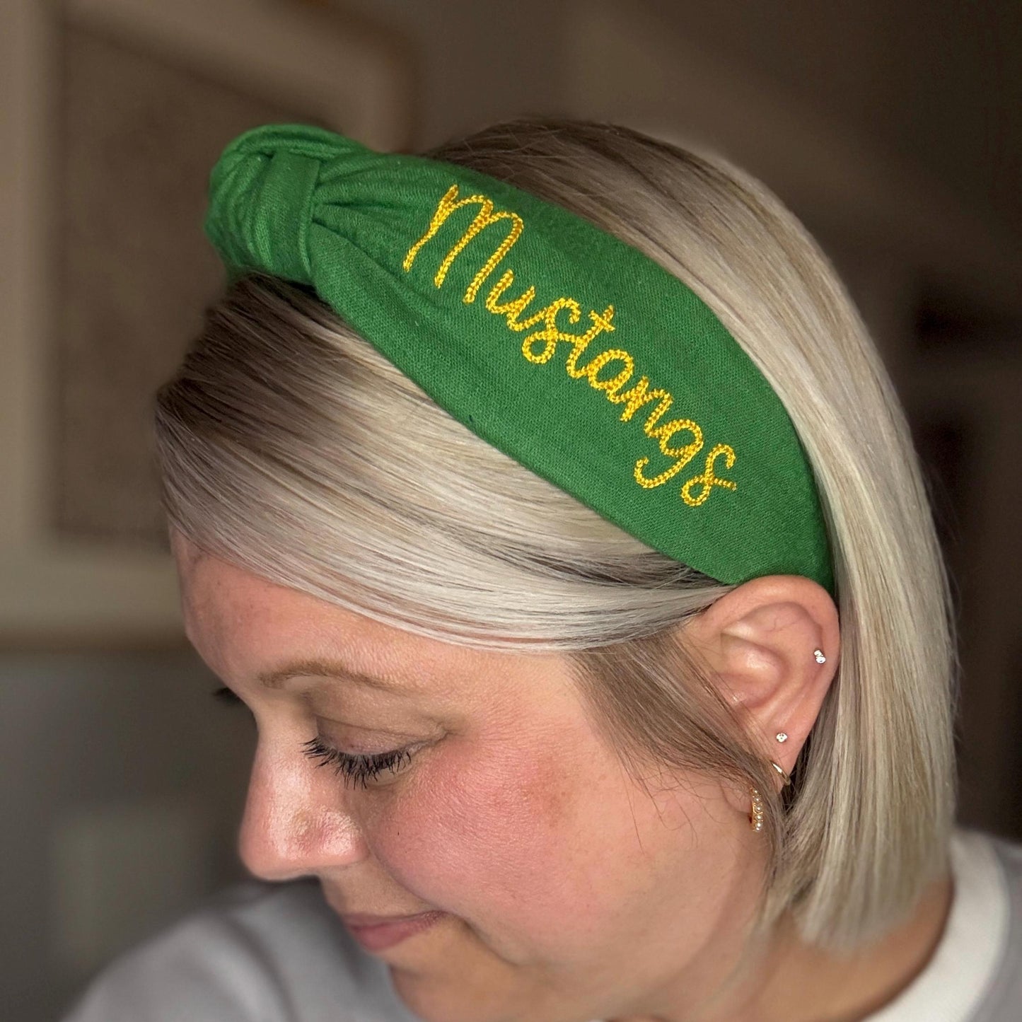 Green & Yellow Mustangs Embroidered Headband