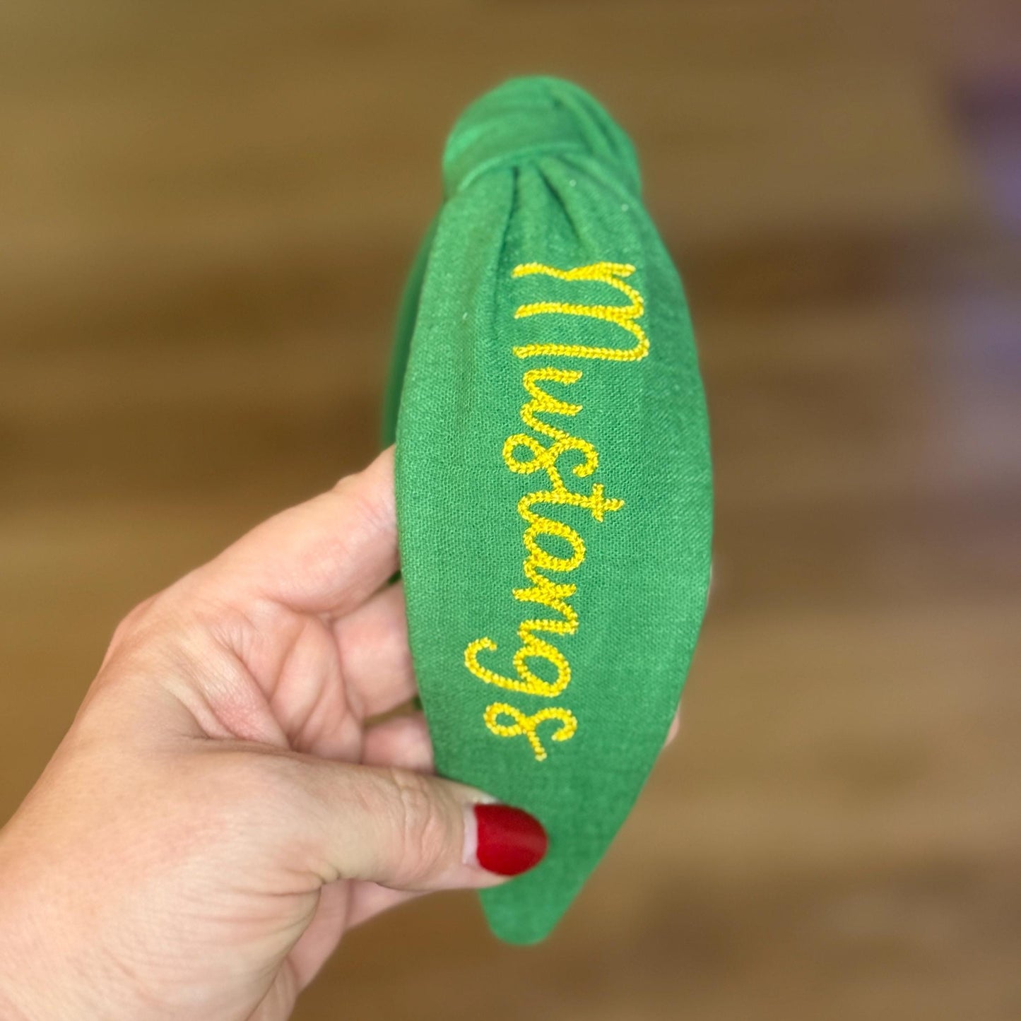 Green & Yellow Mustangs Embroidered Headband