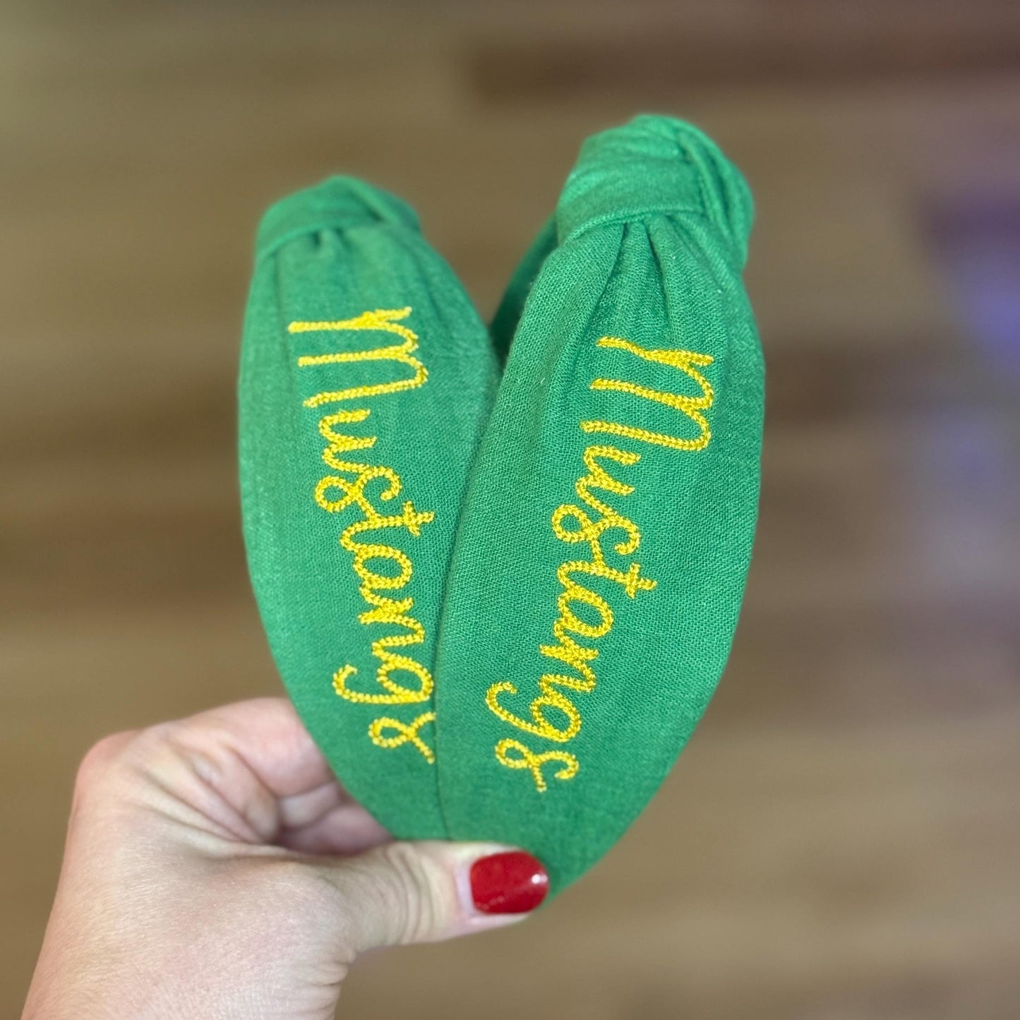 Green & Yellow Mustangs Embroidered Headband