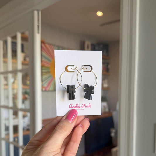Black Bow Hoop Earrings