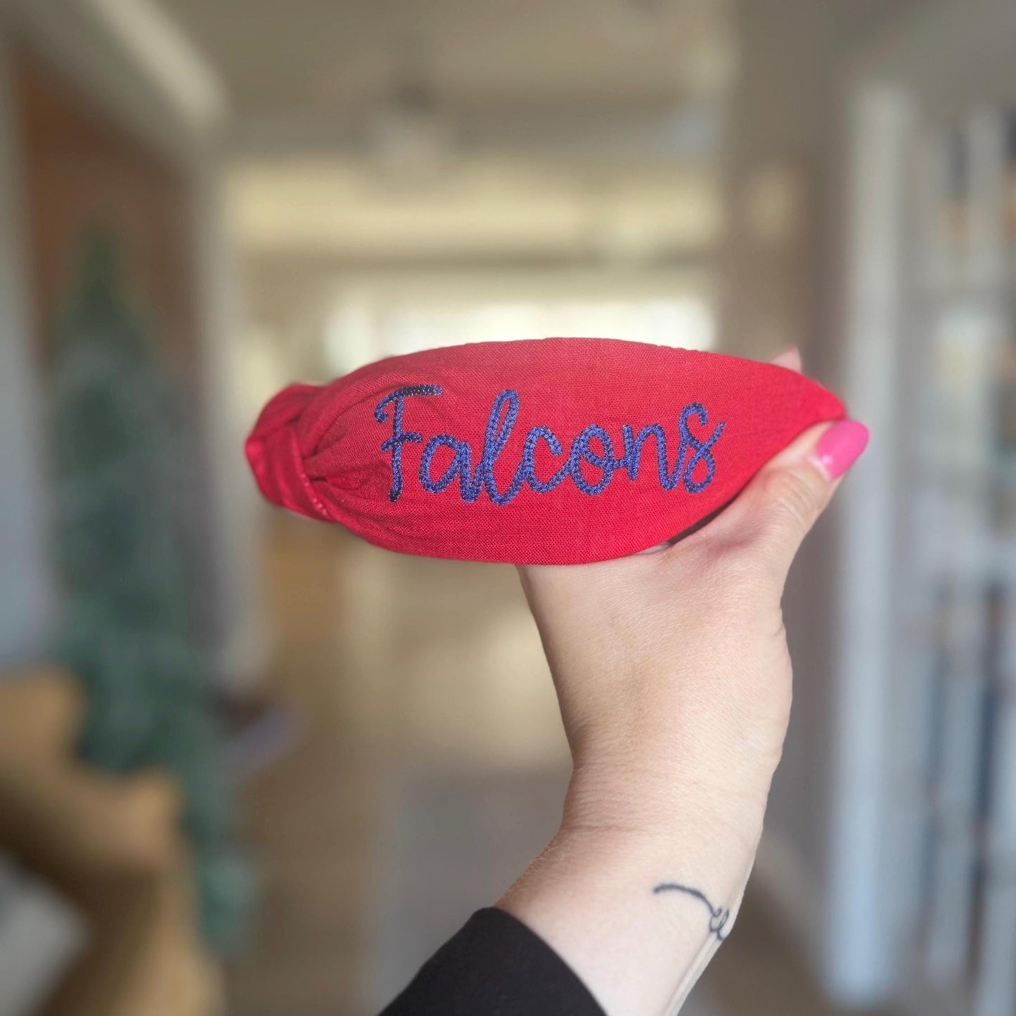 Falcons Red + Blue Embroidered Topkknot Headband
