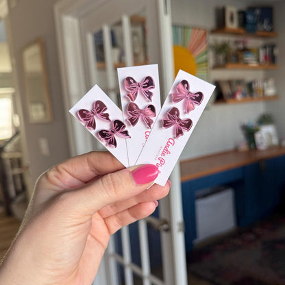 Pink Bow Studs | Mirrored Acrylic