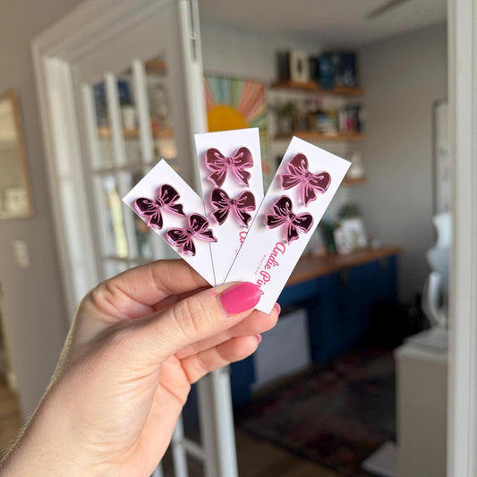 Pink Bow Studs | Mirrored Acrylic