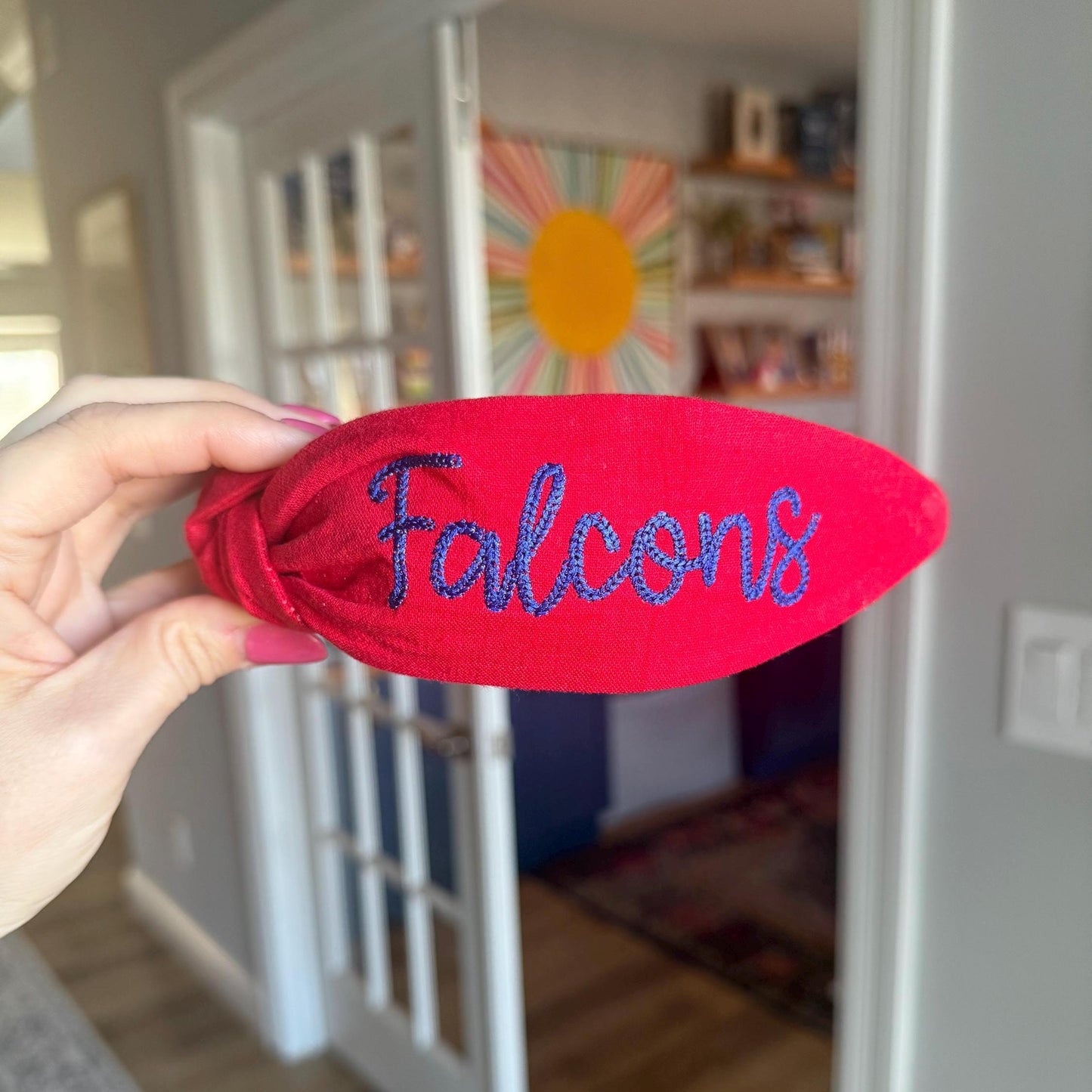 Falcons Red + Blue Embroidered Topkknot Headband