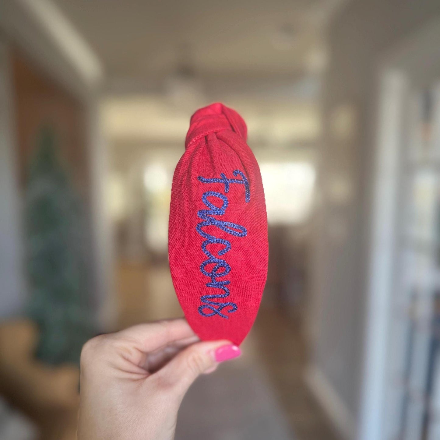 Falcons Red + Blue Embroidered Topkknot Headband