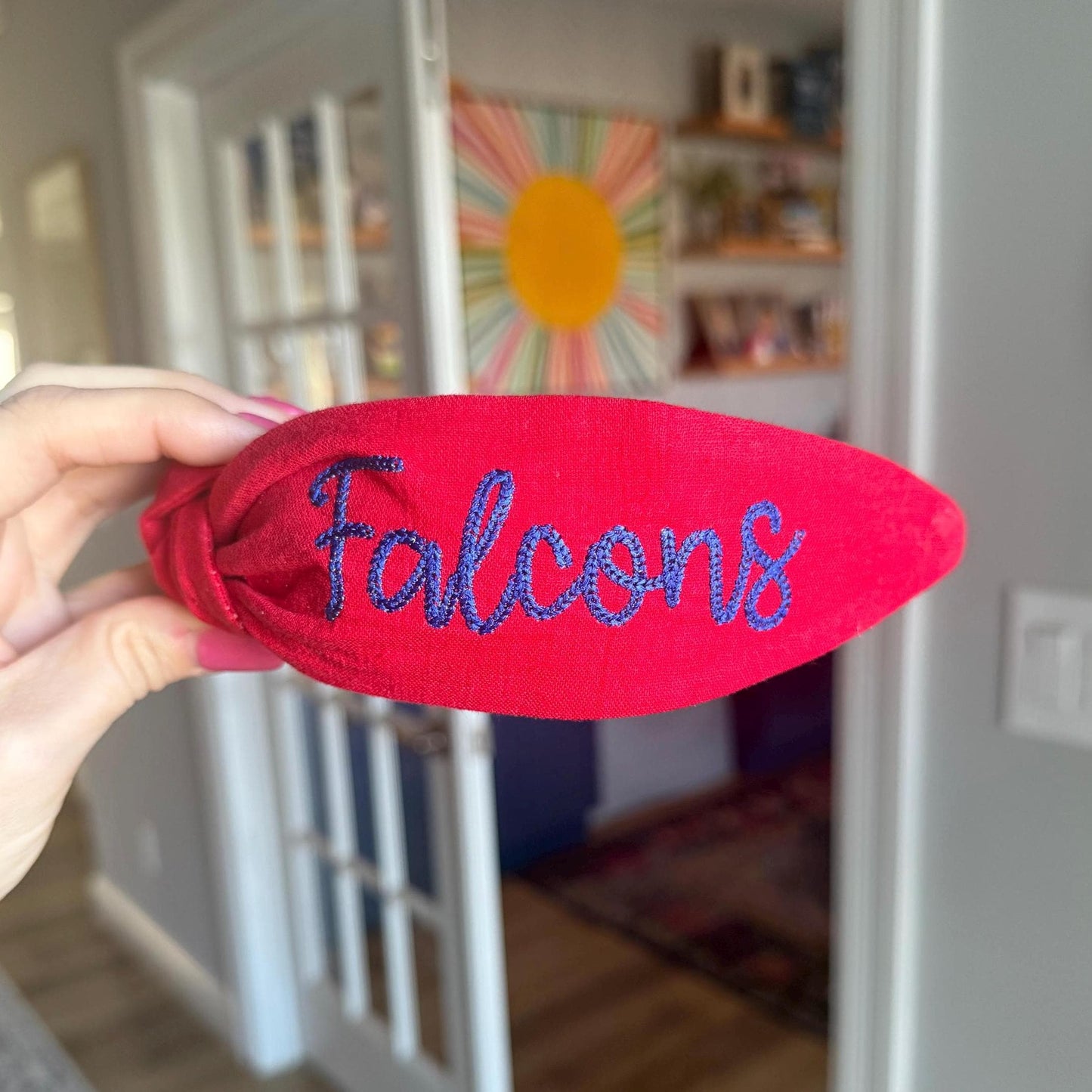 Falcons Red + Blue Embroidered Topkknot Headband