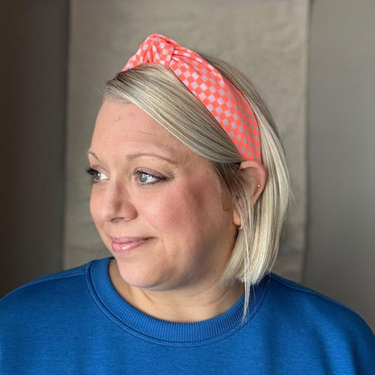 Neon Orange & White Checkered Headband