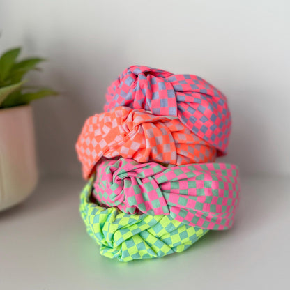 Neon Orange & White Checkered Headband