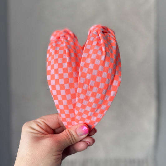 Neon Orange & White Checkered Headband