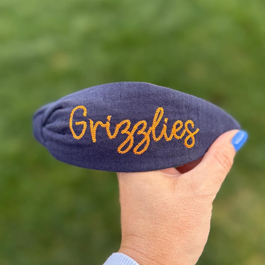 Grizzlies Navy + Orange Topknot Embroidered Headband