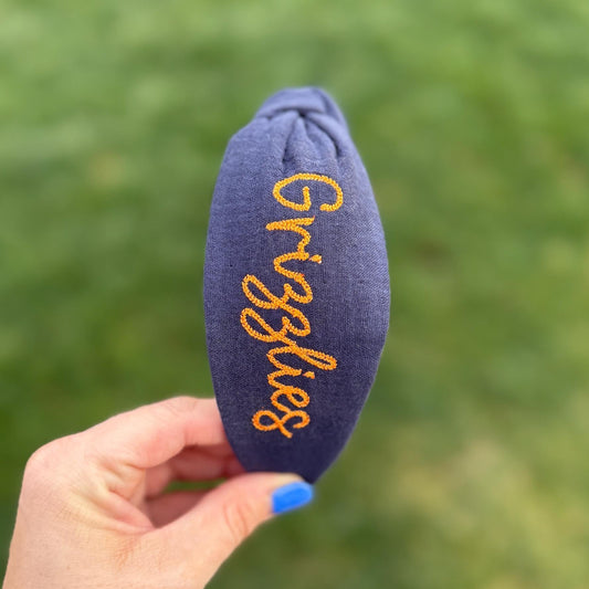 Grizzlies Navy + Orange Topknot Embroidered Headband