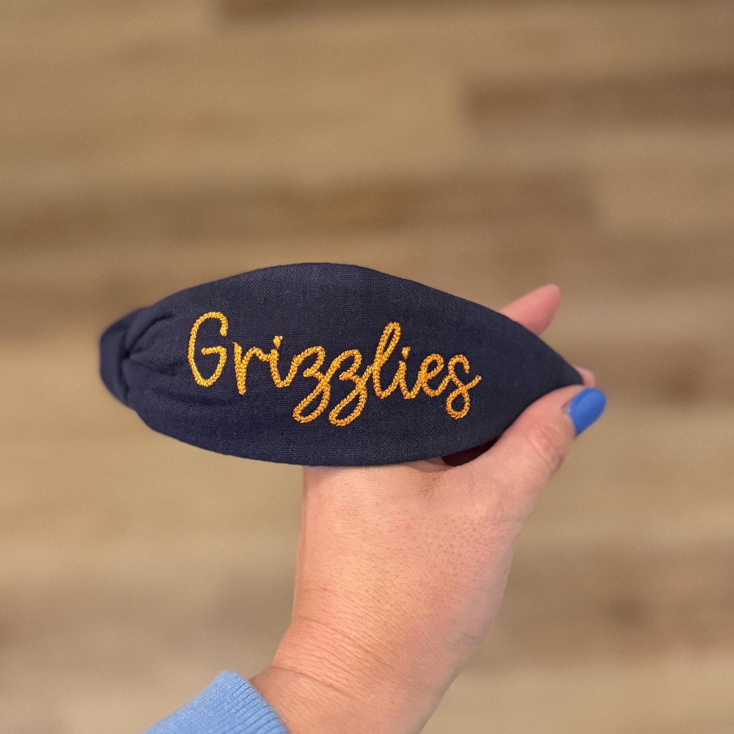 Grizzlies Navy + Orange Topknot Embroidered Headband