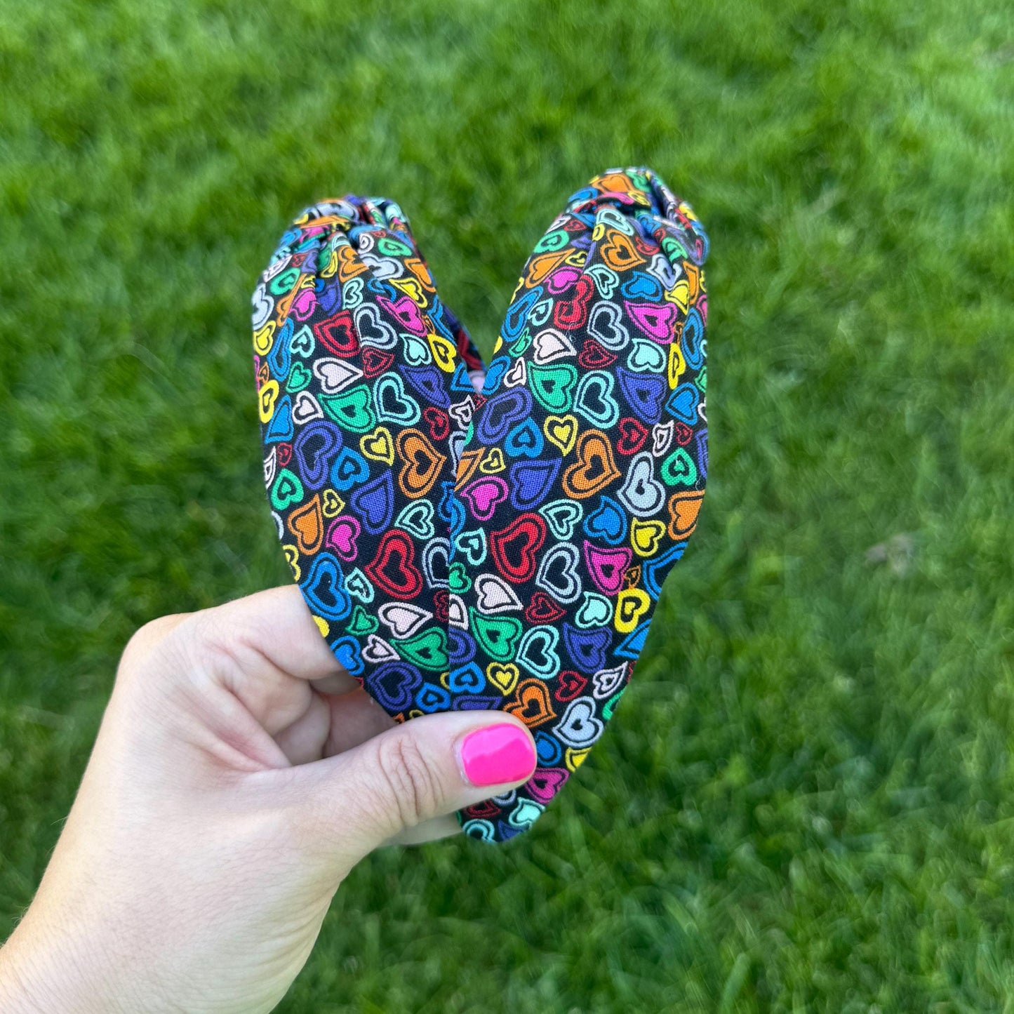 Black Headband with Multi-Colored Hearts