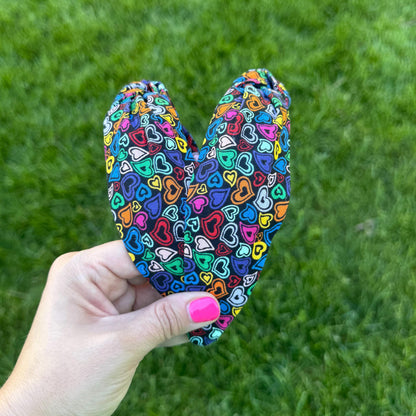 Black Headband with Multi-Colored Hearts