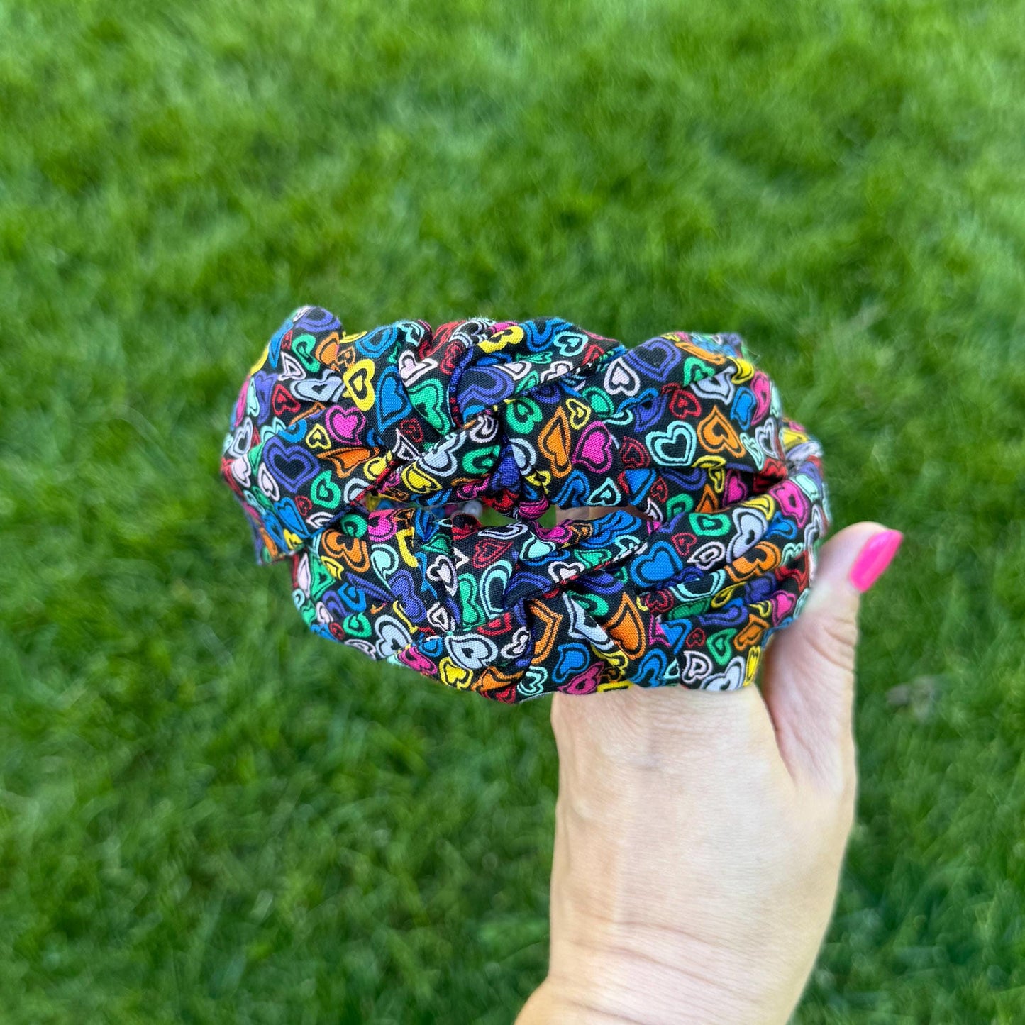 Black Headband with Multi-Colored Hearts