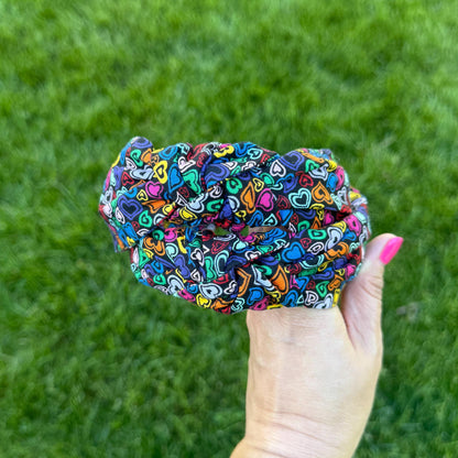 Black Headband with Multi-Colored Hearts