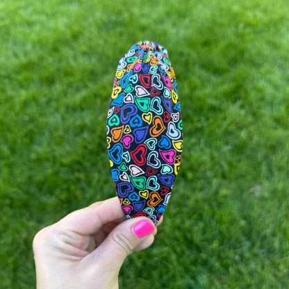 Black Headband with Multi-Colored Hearts