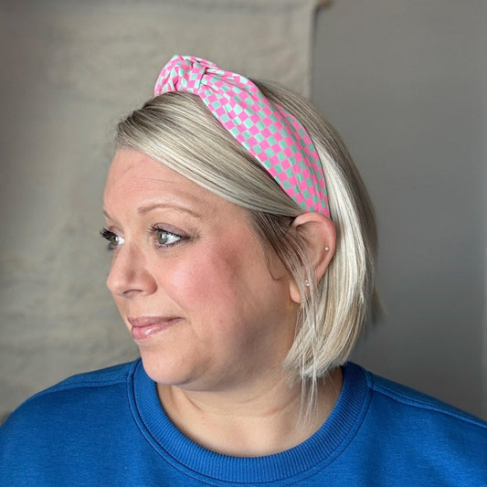 Neon Pink & Teal Checkered Headband