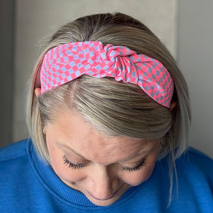 Neon Pink & Purple Checkered Headband