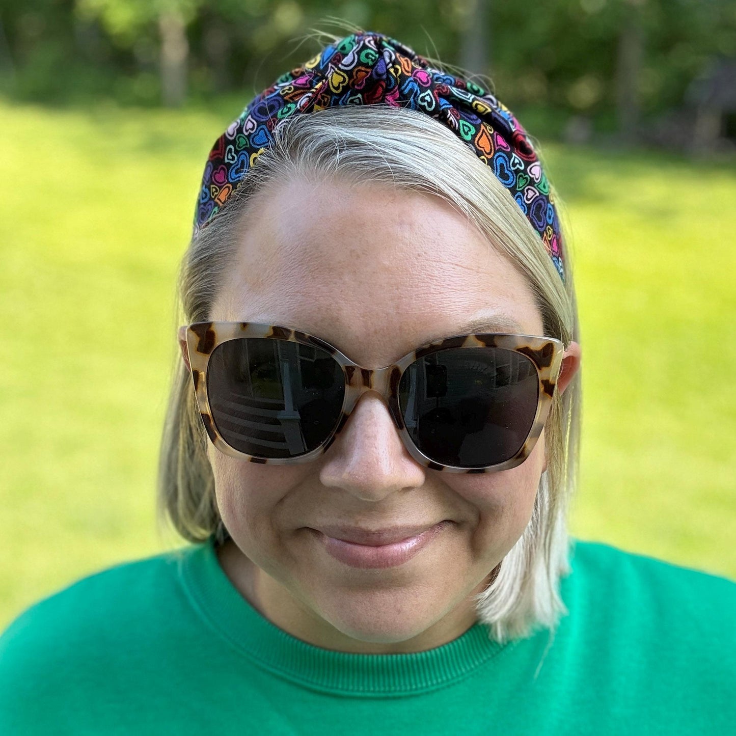 Black Headband with Multi-Colored Hearts