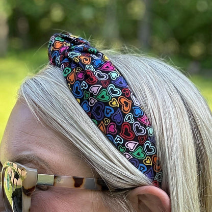 Black Headband with Multi-Colored Hearts