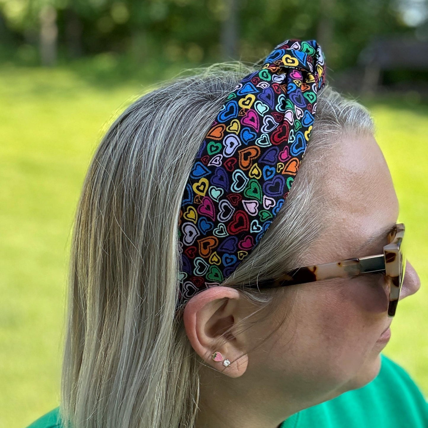 Black Headband with Multi-Colored Hearts