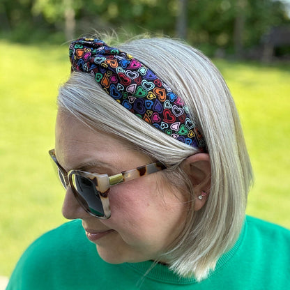 Black Headband with Multi-Colored Hearts