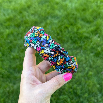 Black Headband with Multi-Colored Hearts