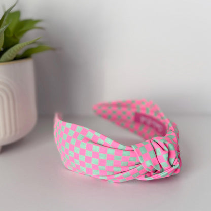 Neon Pink & Teal Checkered Headband