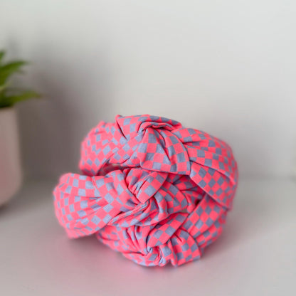 Neon Pink & Purple Checkered Headband