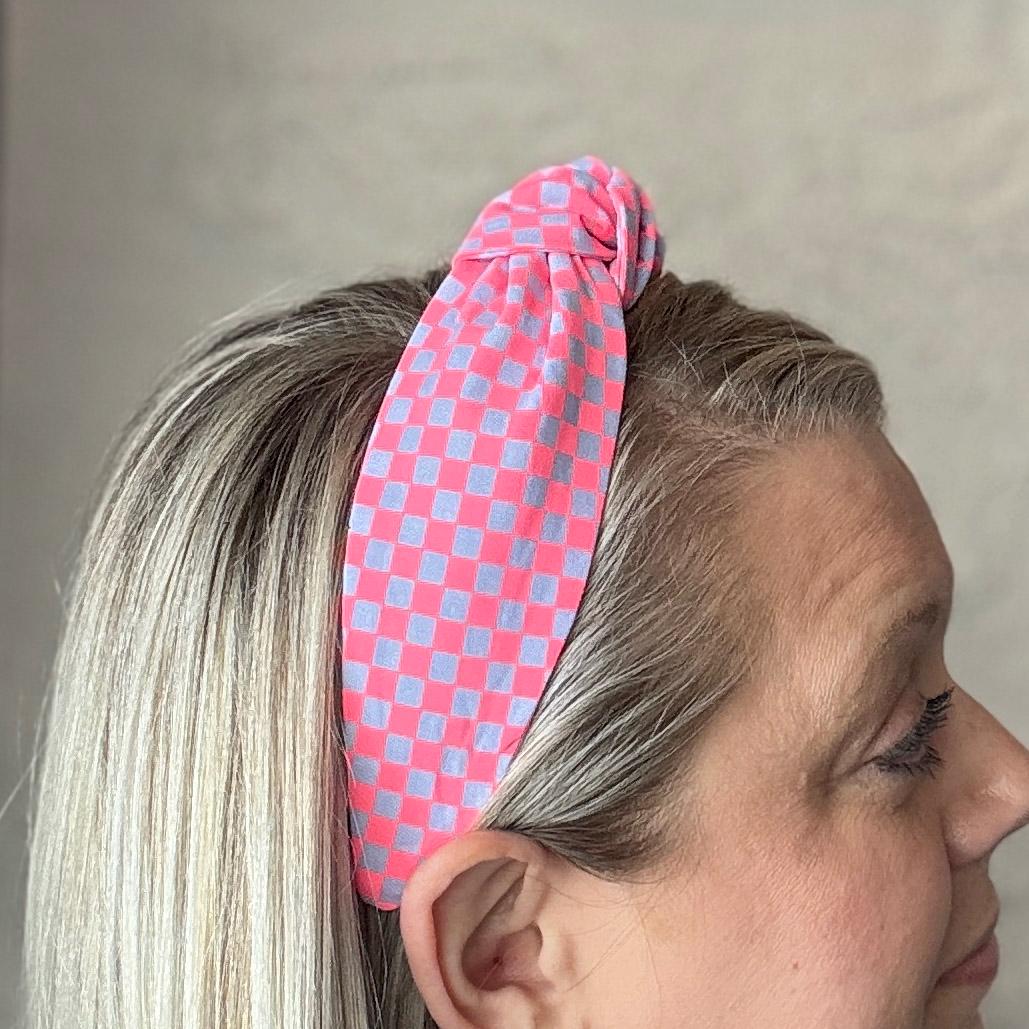 Neon Pink & Purple Checkered Headband