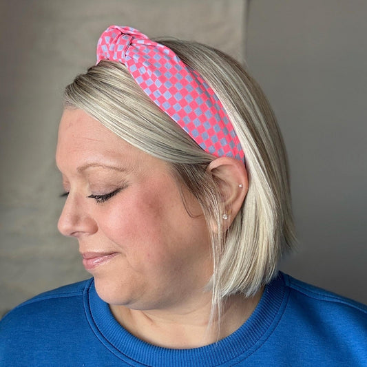 Neon Pink & Purple Checkered Headband