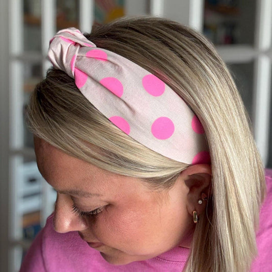 Beige & Hot Pink Polka Dot Headband
