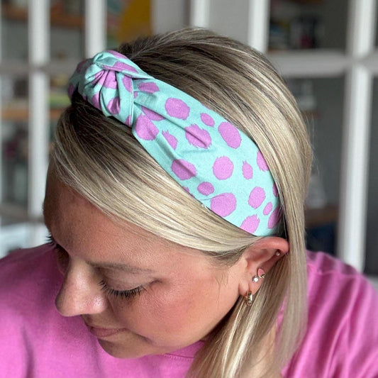Bright Teal and Purple Polka Dot Headband