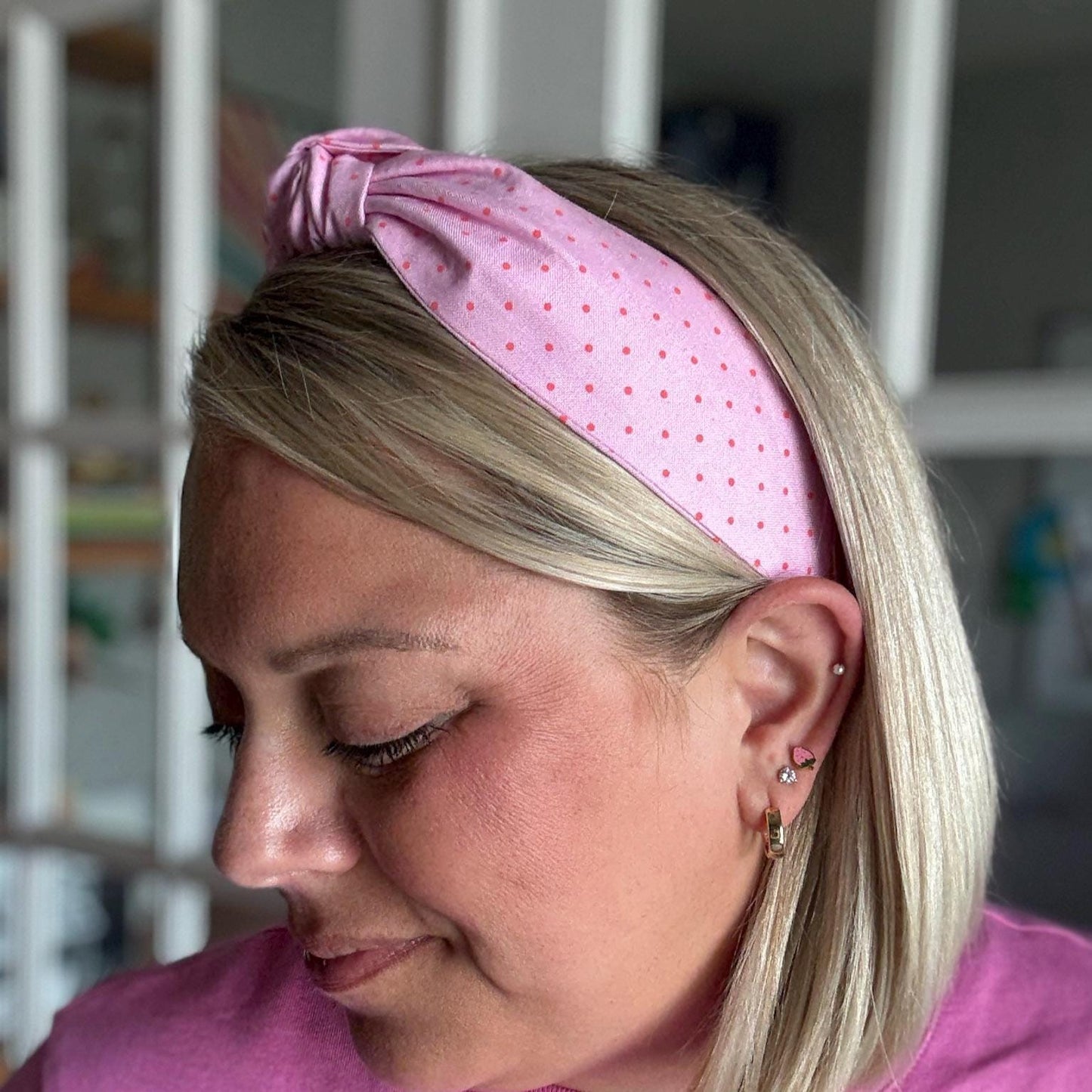 Light Pink & Red Micro Dot Headband