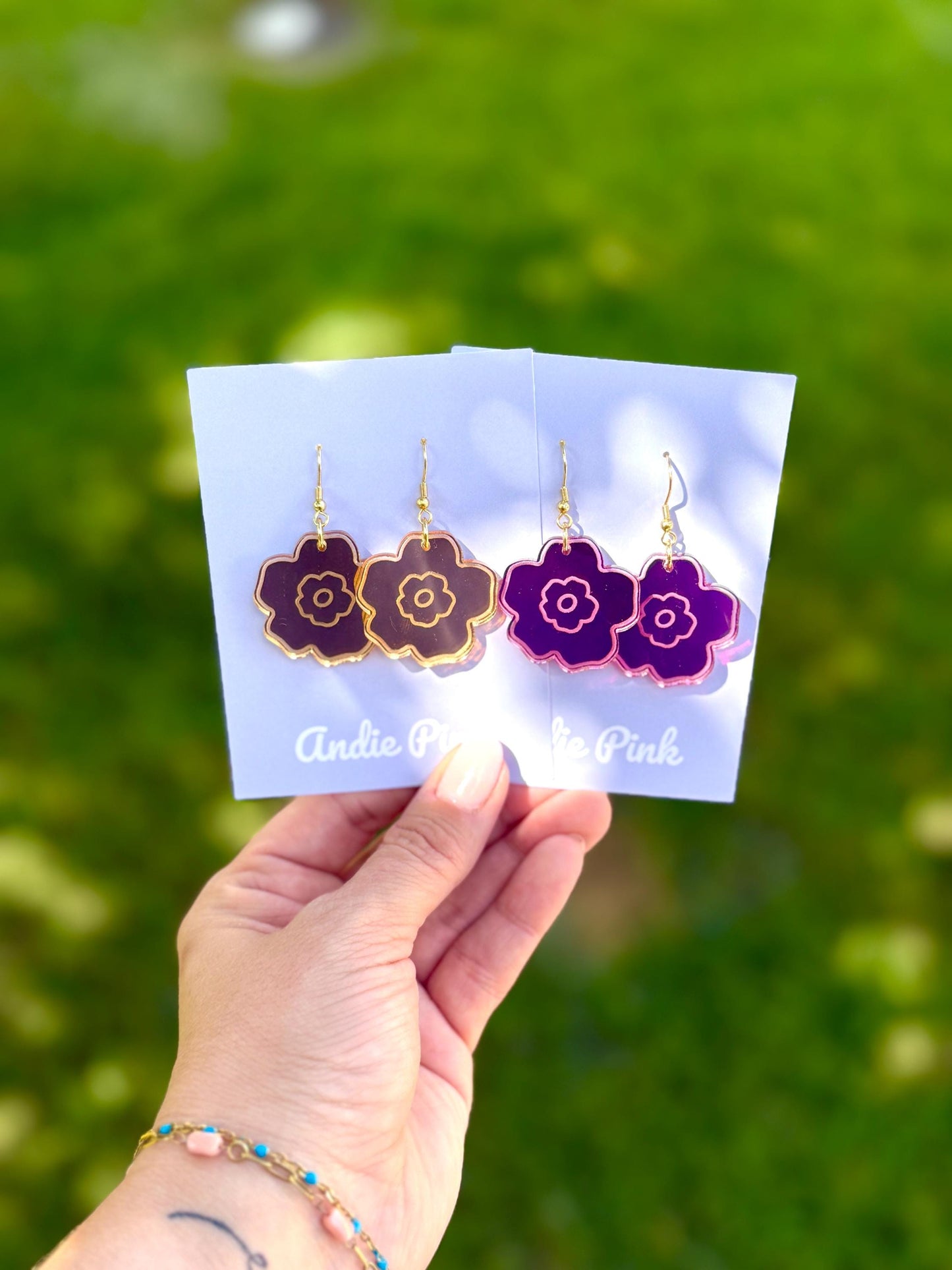 Floral Engraved Acrylic Earrings: Gold & Pink Statement Jewelry