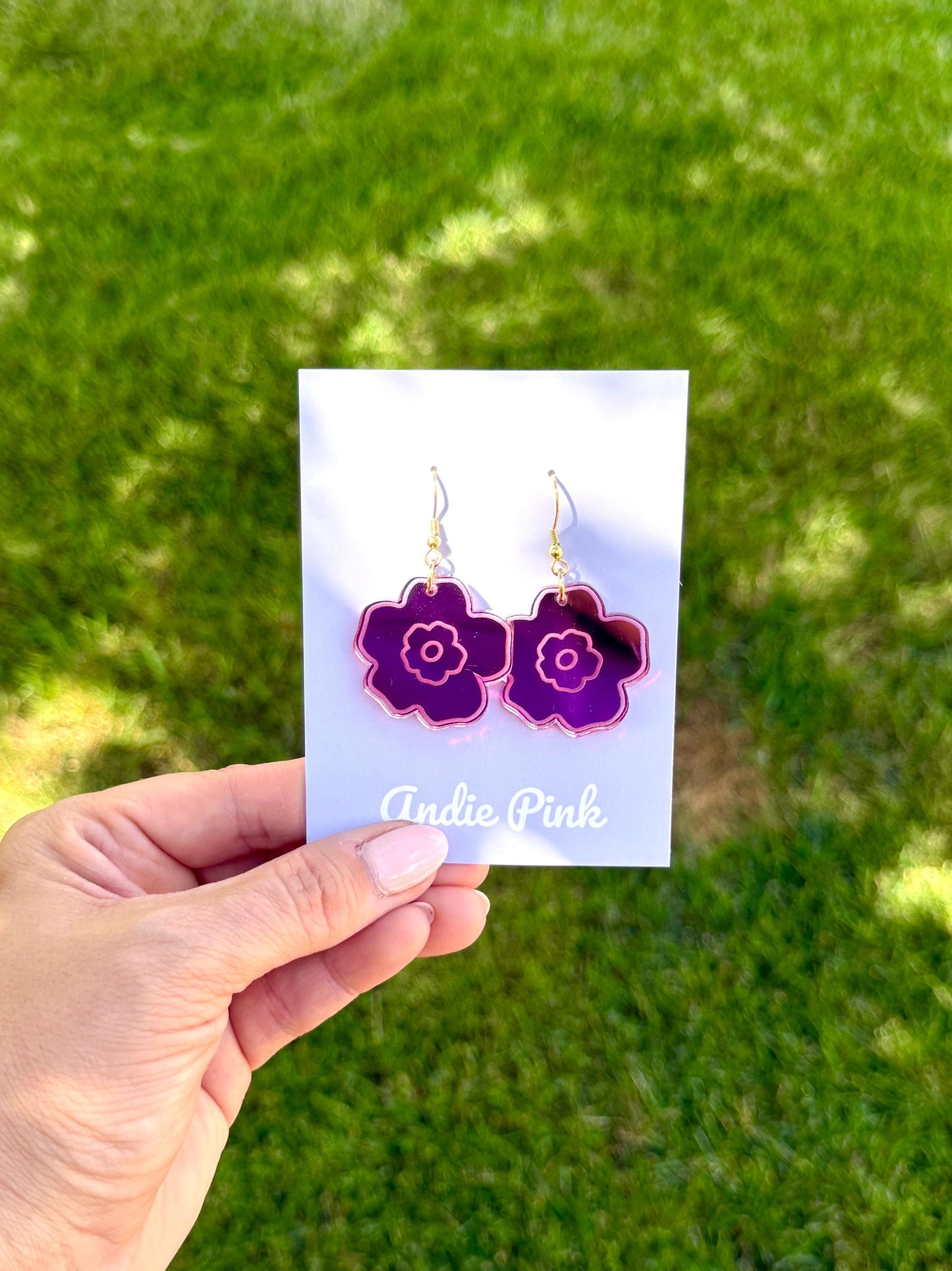 Floral Engraved Acrylic Earrings: Gold & Pink Statement Jewelry