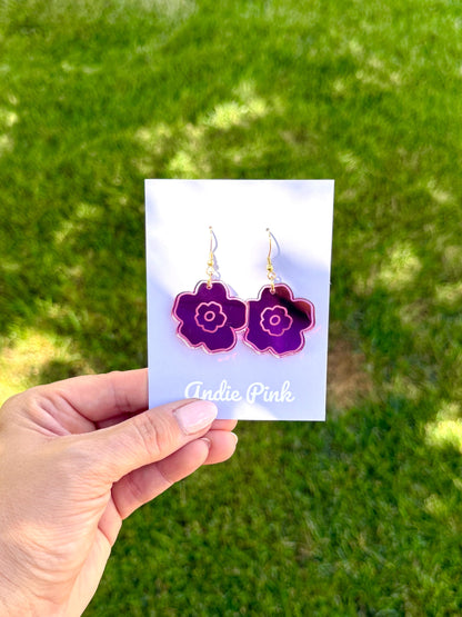 Floral Engraved Acrylic Earrings: Gold & Pink Statement Jewelry