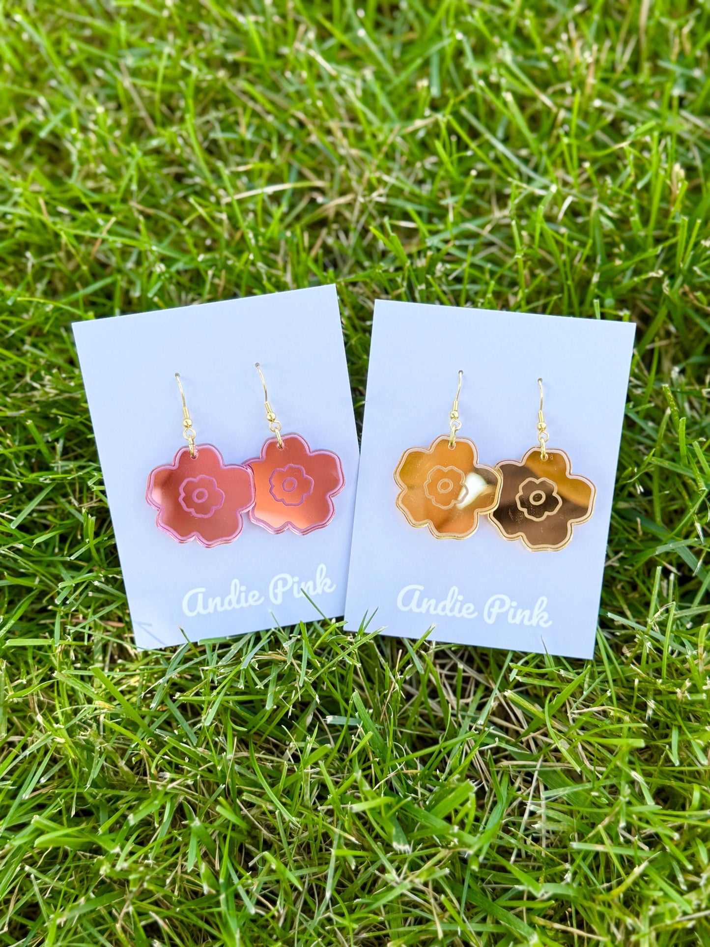 Floral Engraved Acrylic Earrings: Gold & Pink Statement Jewelry